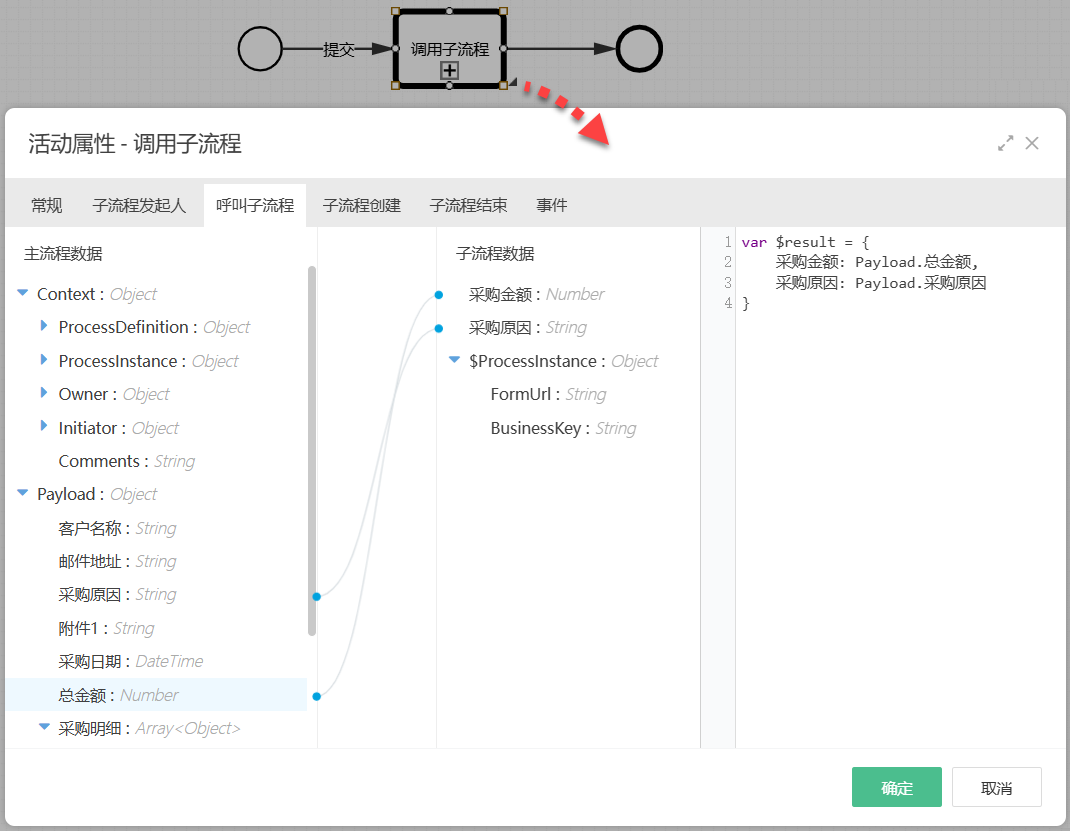 传递数据到子流程